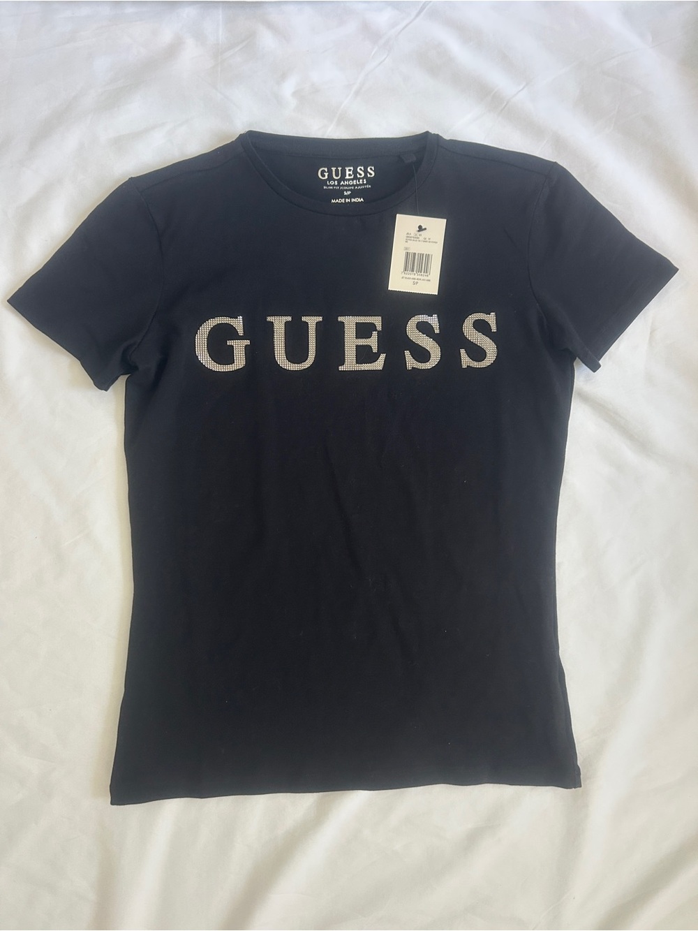 GUESS Rhinestone Logo Tee NWT Y2K Black Slim Fit / Size Small